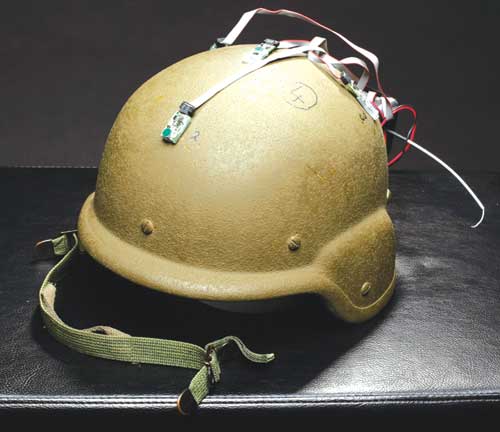Tech Focus - Breadboard version of a sniper locating system mounted to Kevlar helmet