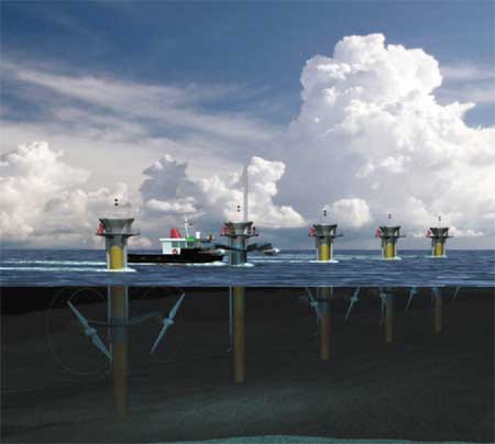 Renewable Sea Power - A conception of a field of water mills