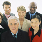 Group Of Smiling Professionals Looking Up