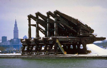 Hulett Ore Unloaders On Cleveland Waterfront With Skyline