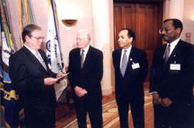 President Carter, Delon Hampton, and James Davis