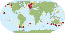 Map of the greatest wave power